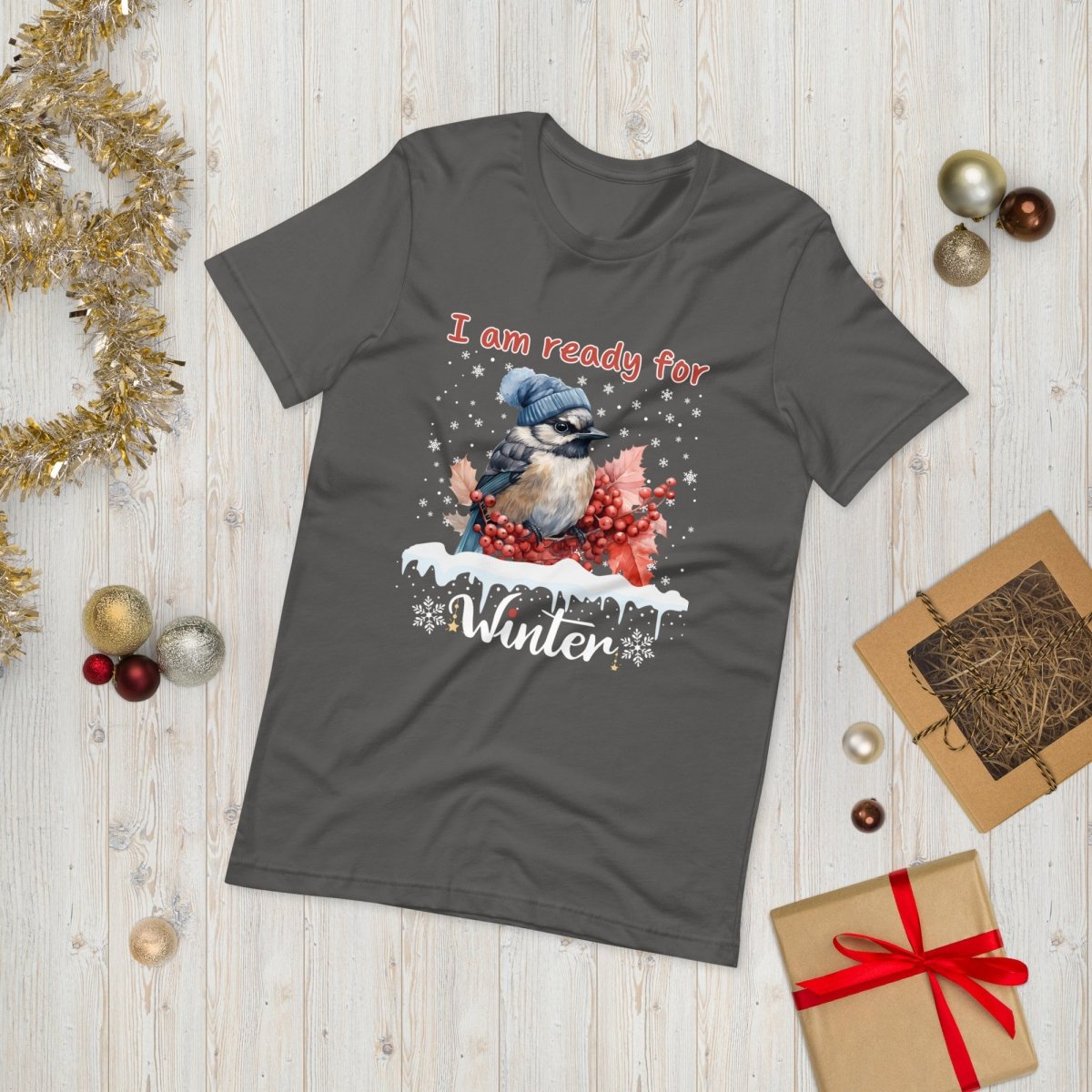 Ready for Winter T-Shirt - High Quality Funny Cute Bird Shirt, Funny Gift for Bird Lover, Bird with Bobble Hat, Winter Season Tee - Everything Pixel