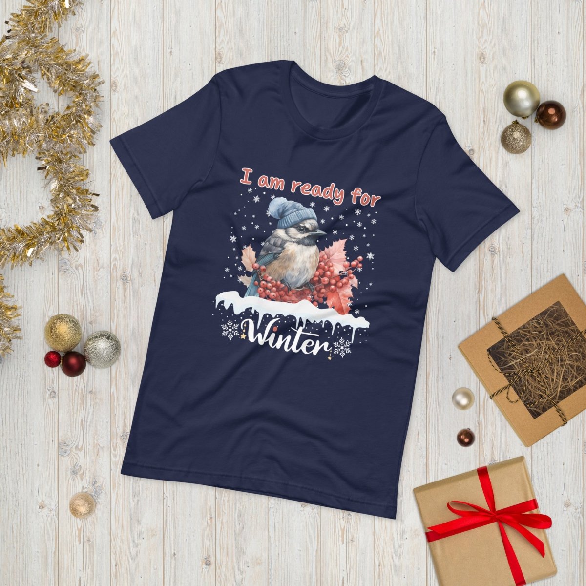Ready for Winter T-Shirt - High Quality Funny Cute Bird Shirt, Funny Gift for Bird Lover, Bird with Bobble Hat, Winter Season Tee - Everything Pixel