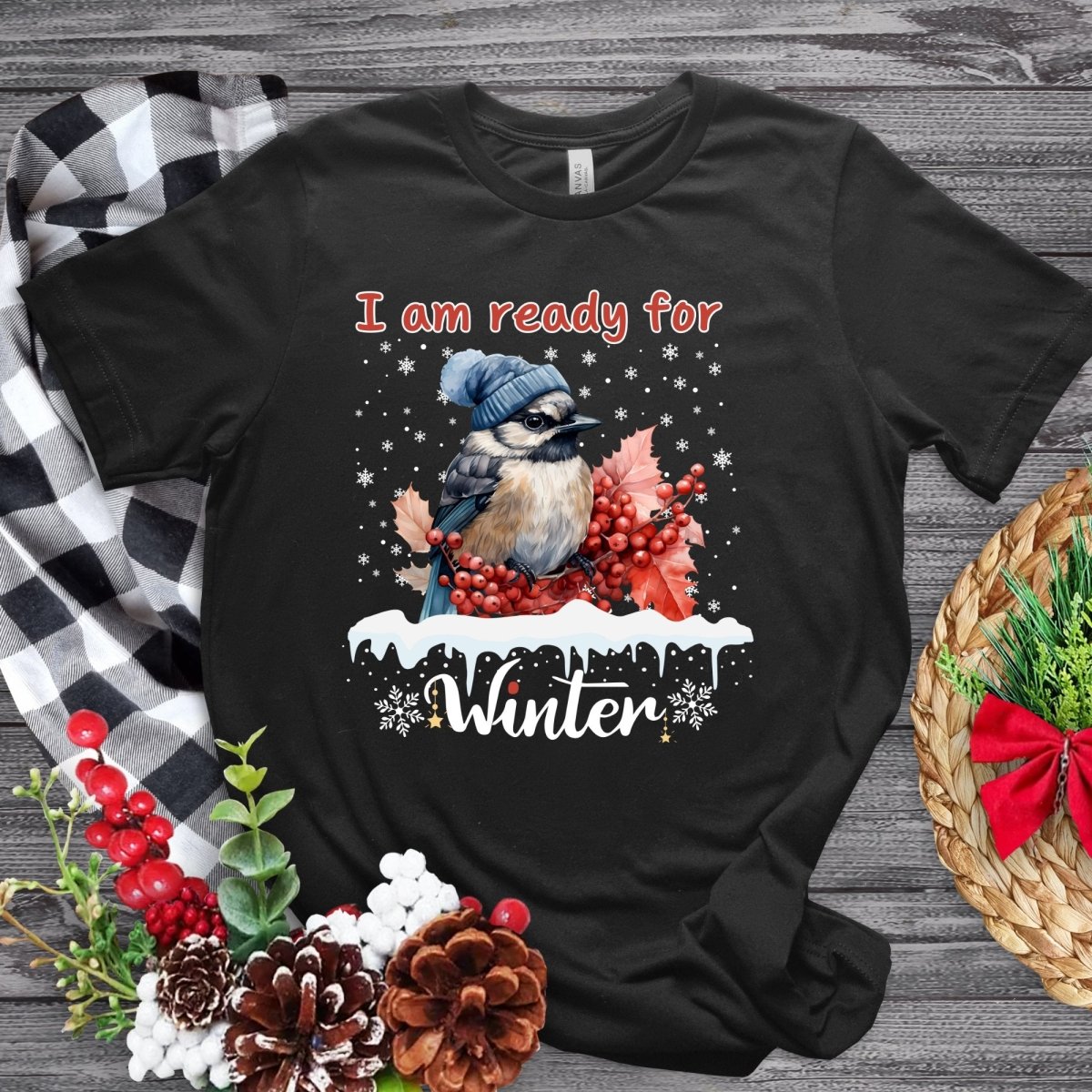 Ready for Winter T-Shirt - High Quality Funny Cute Bird Shirt, Funny Gift for Bird Lover, Bird with Bobble Hat, Winter Season Tee - Everything Pixel
