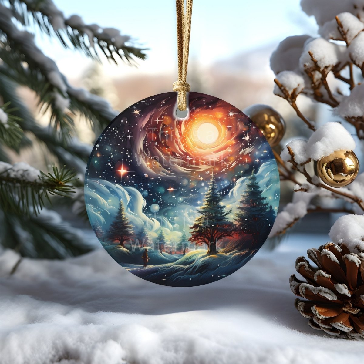 Red Blue Christmas Night Ornaments 20 PNG Printable Bundle Sublimation Design Festive Round Stickers Cute Animal Clipart Colorful Graphics - Everything Pixel