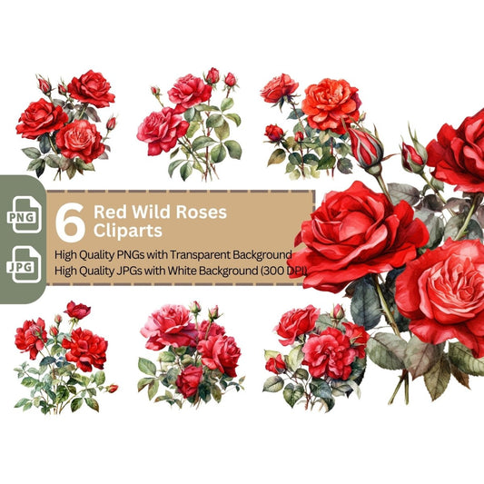 Red Wild Rose 6+6 PNG Bundle for Sublimation Clipart - Everything Pixel