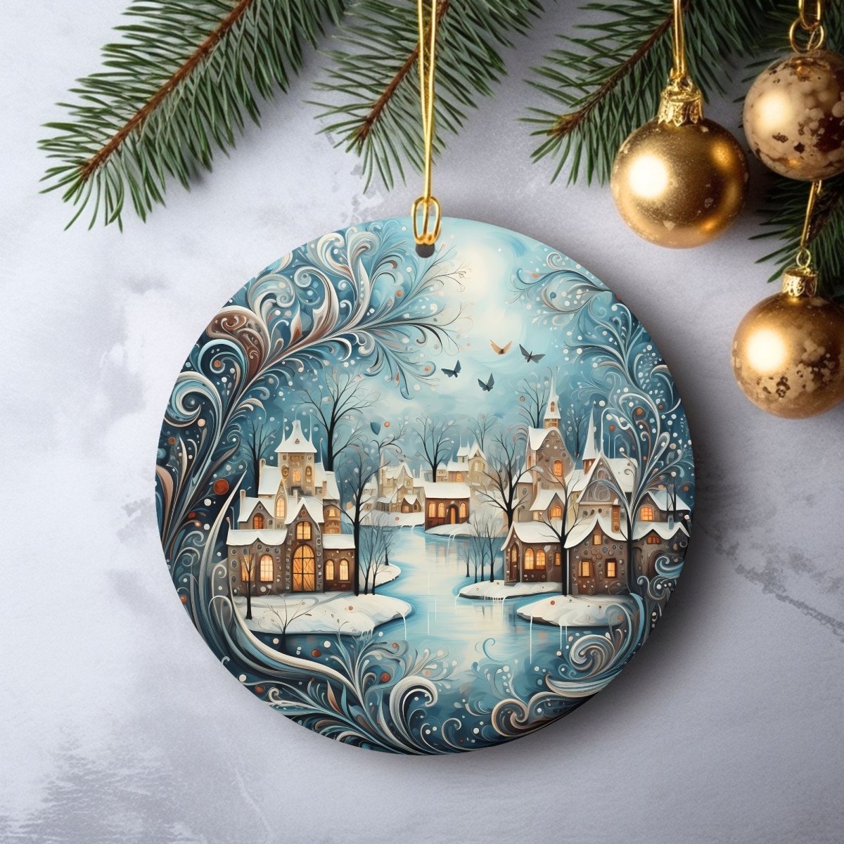 Retro Christmas Ornaments Set of 20 Round Ceramic Ornaments with Wonderful Retro Xmas Designs Festive Christmas Tree Decoration - Everything Pixel