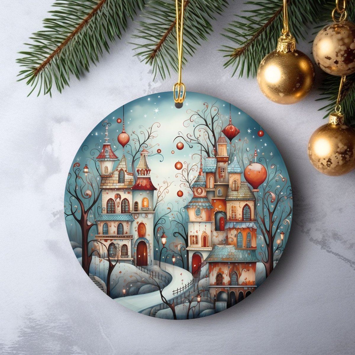 Retro Christmas Ornaments Set of 20 Round Ceramic Ornaments with Wonderful Retro Xmas Designs Festive Christmas Tree Decoration - Everything Pixel