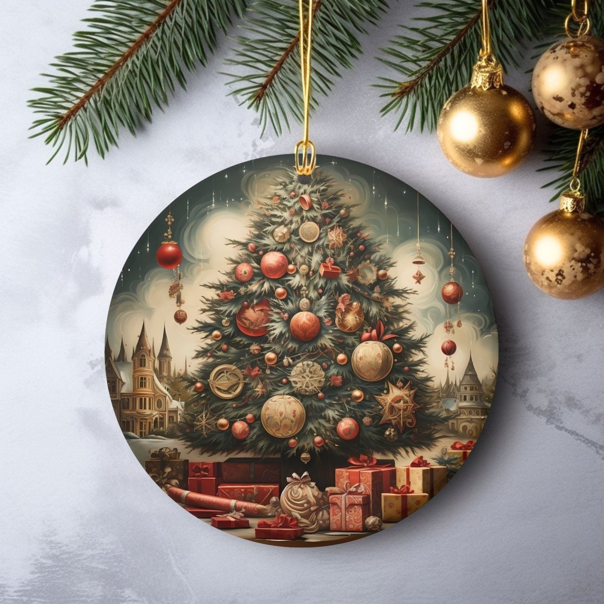 Retro Christmas Ornaments Set of 20 Round Ceramic Ornaments with Wonderful Retro Xmas Designs Festive Christmas Tree Decoration - Everything Pixel