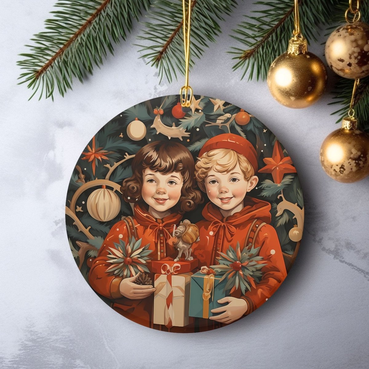 Retro Christmas Ornaments Set of 20 Round Ceramic Ornaments with Wonderful Retro Xmas Designs Festive Christmas Tree Decoration - Everything Pixel