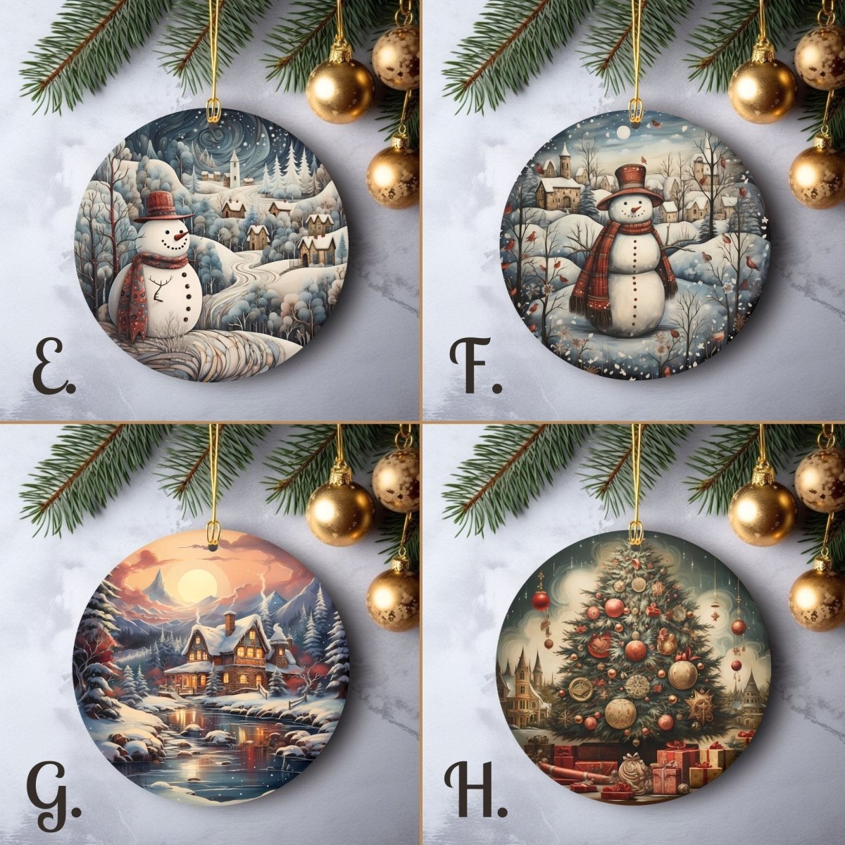 Retro Christmas Ornaments Set of 20 Round Ceramic Ornaments with Wonderful Retro Xmas Designs Festive Christmas Tree Decoration - Everything Pixel
