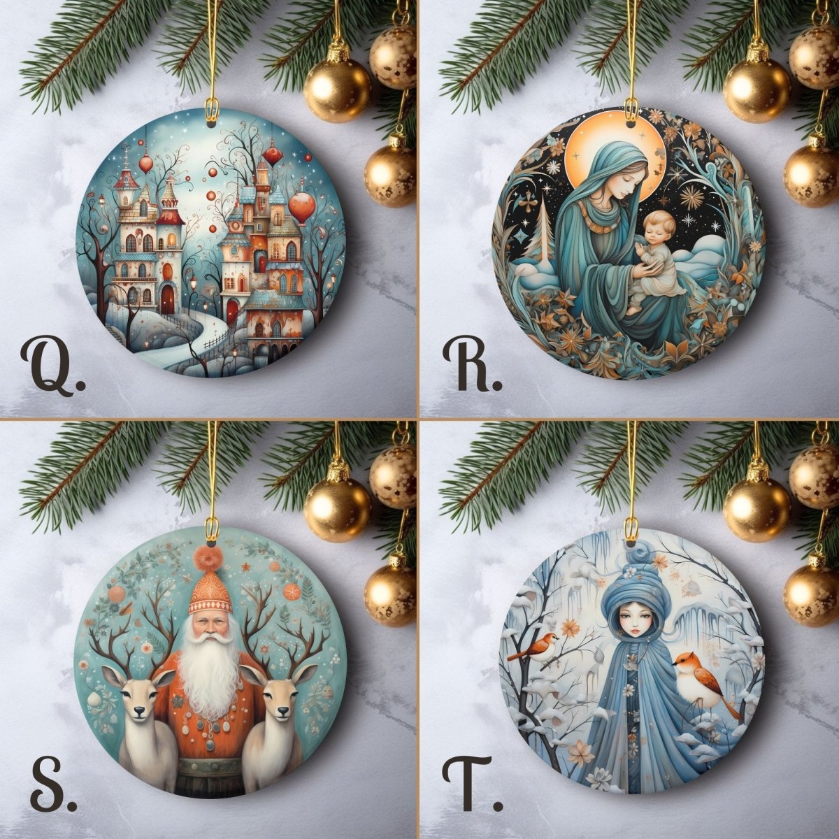 Retro Christmas Ornaments Set of 20 Round Ceramic Ornaments with Wonderful Retro Xmas Designs Festive Christmas Tree Decoration - Everything Pixel