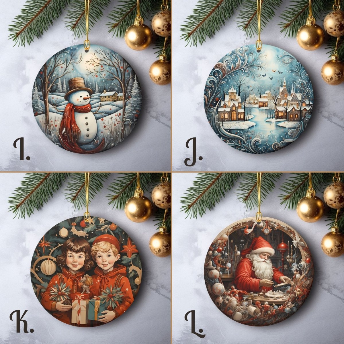Retro Christmas Ornaments Set of 20 Round Ceramic Ornaments with Wonderful Retro Xmas Designs Festive Christmas Tree Decoration - Everything Pixel