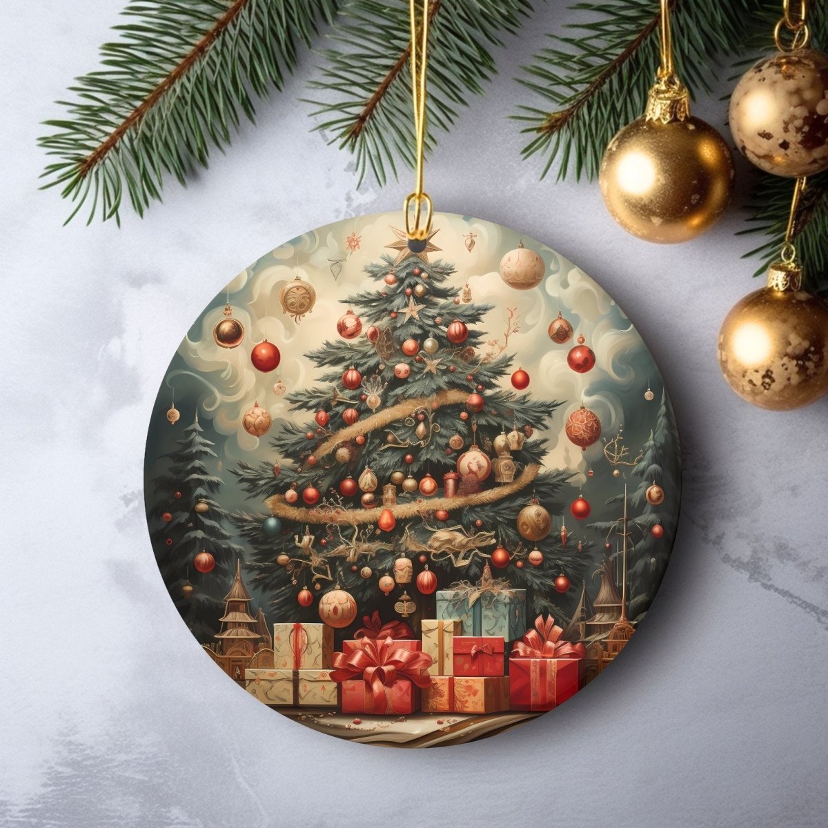 Retro Christmas Ornaments Set of 20 Round Ceramic Ornaments with Wonderful Retro Xmas Designs Festive Christmas Tree Decoration - Everything Pixel