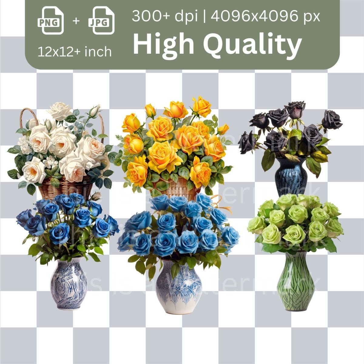 Roses Megabundle 240+240 High Quality PNGs Floral Clipart Wedding Invitation Art Card Making Clip Art Digital Paper Craft Flower Graphics - Everything Pixel