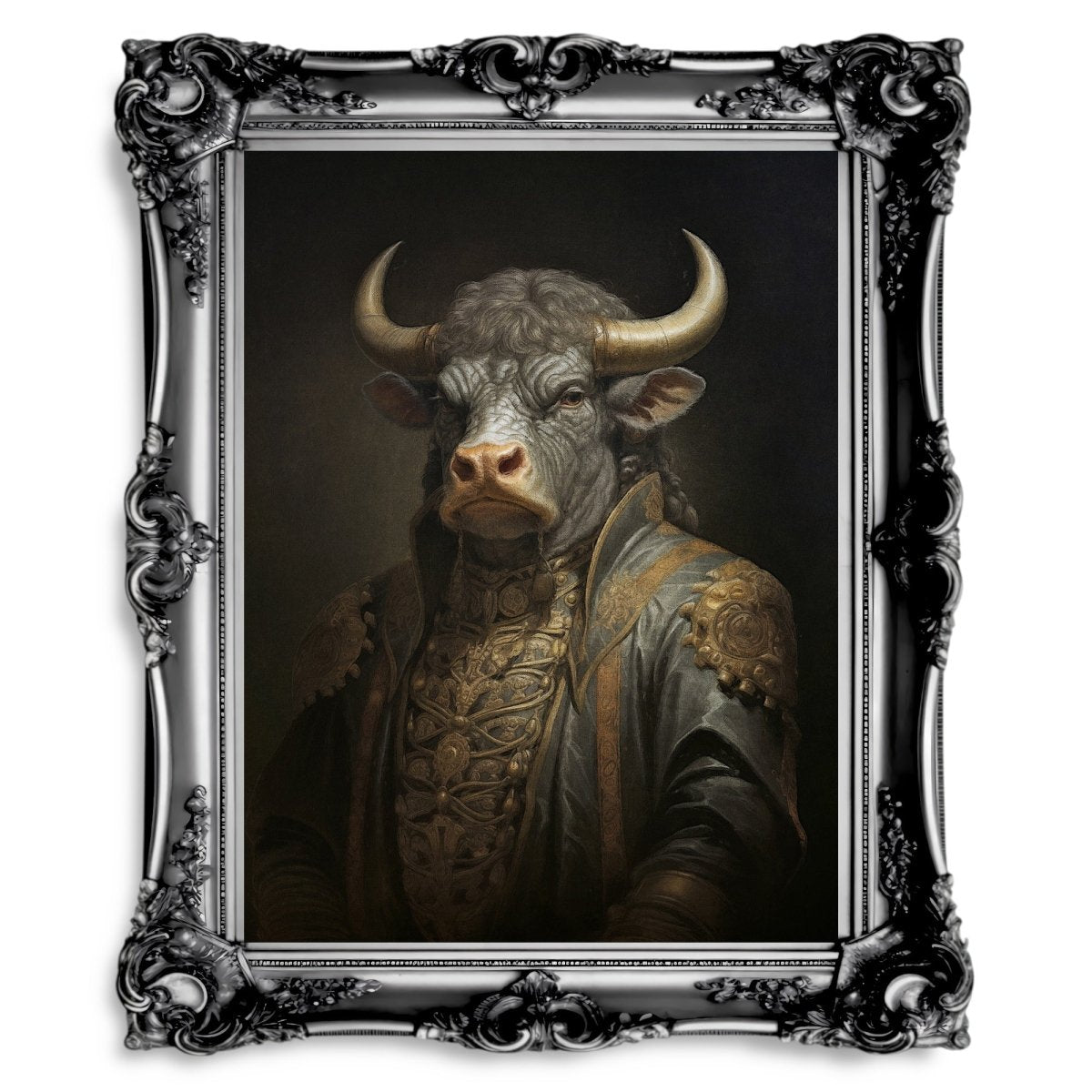 Royal Bull Wall Art Renaissance Animal Portrait Painting Baroque Bull Artwork Dark Academia Poster Animal Taurus Goth Decor Paper Poster Print - Everything Pixel