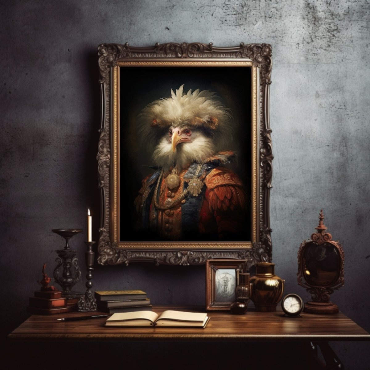 Royal Chicken Wall Art Renaissance Animal Portrait Painting Baroque Chicken Artwork Dark Academia Poster Animal Hen Goth Decor Paper Poster Print - Everything Pixel
