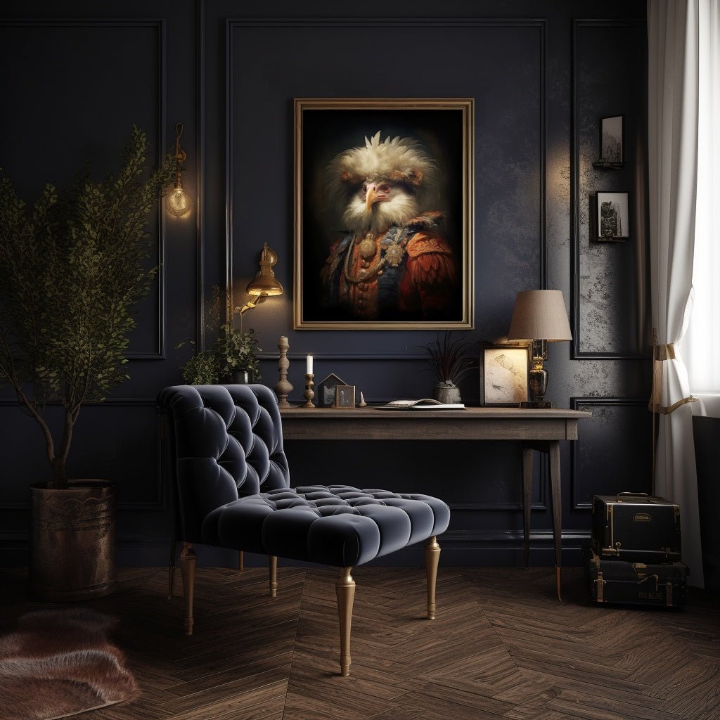 Royal Chicken Wall Art Renaissance Animal Portrait Painting Baroque Chicken Artwork Dark Academia Poster Animal Hen Goth Decor Paper Poster Print - Everything Pixel