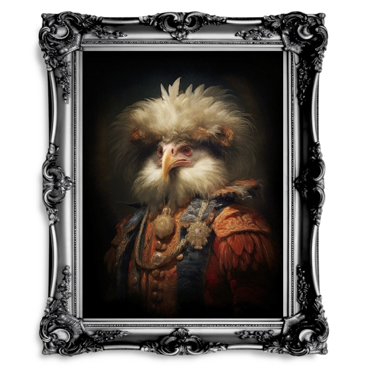 Royal Chicken Wall Art Renaissance Animal Portrait Painting Baroque Chicken Artwork Dark Academia Poster Animal Hen Goth Decor Paper Poster Print - Everything Pixel
