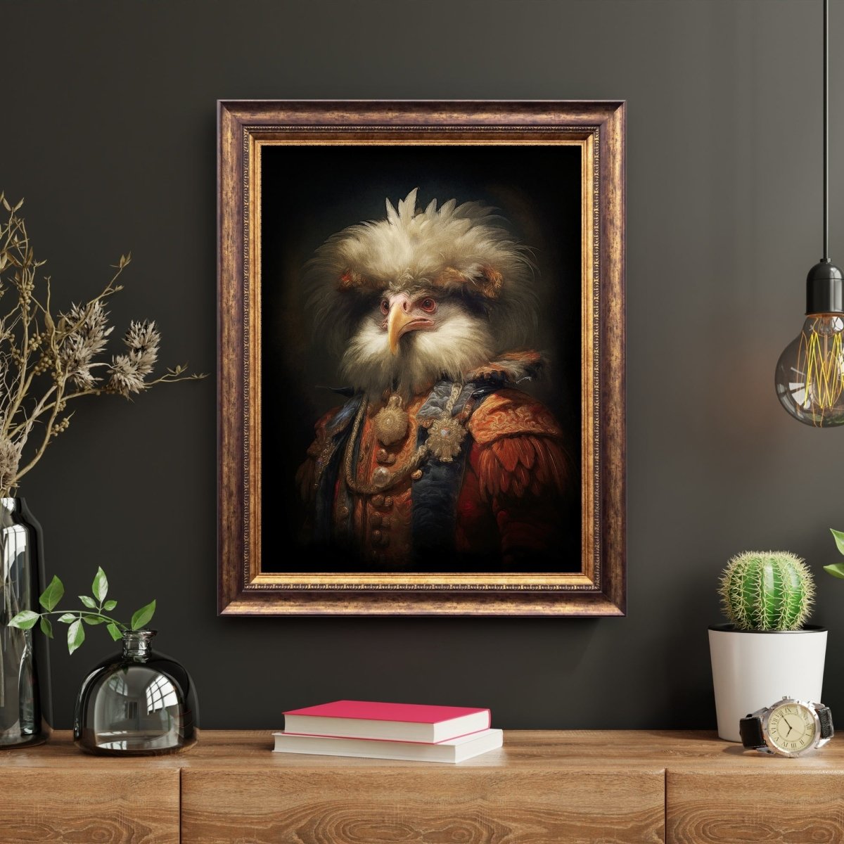Royal Chicken Wall Art Renaissance Animal Portrait Painting Baroque Chicken Artwork Dark Academia Poster Animal Hen Goth Decor Paper Poster Print - Everything Pixel