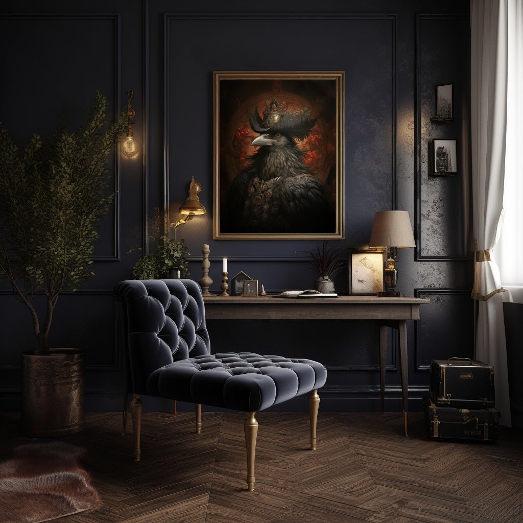 Royal Crow Wall Art Renaissance Animal Portrait Painting Baroque Raven Artwork Dark Academia Poster Animal Crow Goth Decor Paper Poster Print - Everything Pixel