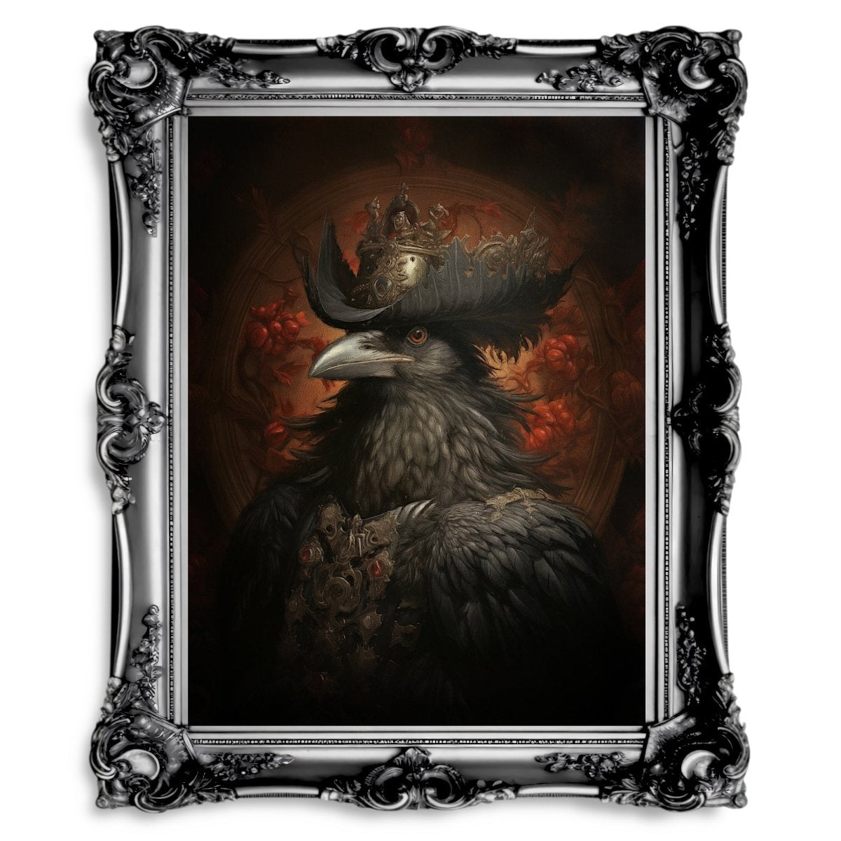 Royal Crow Wall Art Renaissance Animal Portrait Painting Baroque Raven Artwork Dark Academia Poster Animal Crow Goth Decor Paper Poster Print - Everything Pixel