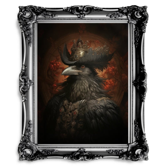 Royal Crow Wall Art Renaissance Animal Portrait Painting Baroque Raven Artwork Dark Academia Poster Animal Crow Goth Decor Paper Poster Print - Everything Pixel