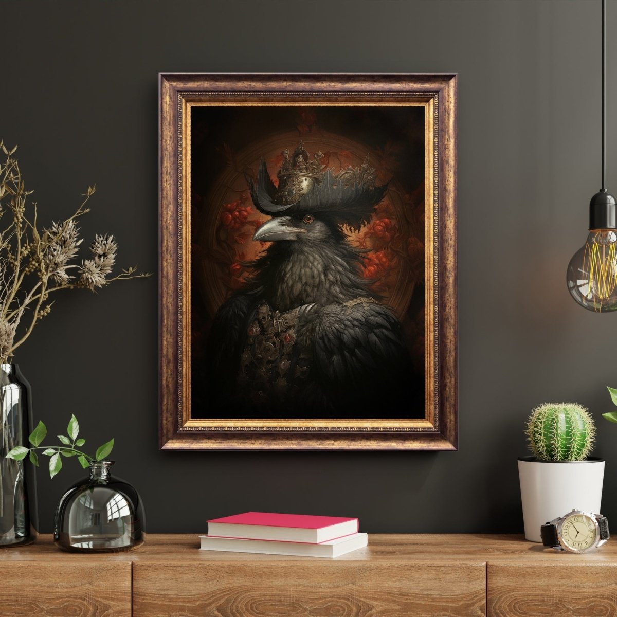 Royal Crow Wall Art Renaissance Animal Portrait Painting Baroque Raven Artwork Dark Academia Poster Animal Crow Goth Decor Paper Poster Print - Everything Pixel