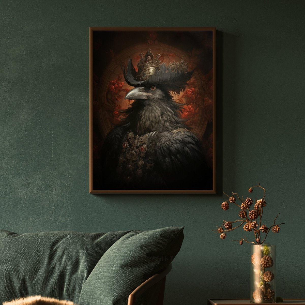 Royal Crow Wall Art Renaissance Animal Portrait Painting Baroque Raven Artwork Dark Academia Poster Animal Crow Goth Decor Paper Poster Print - Everything Pixel