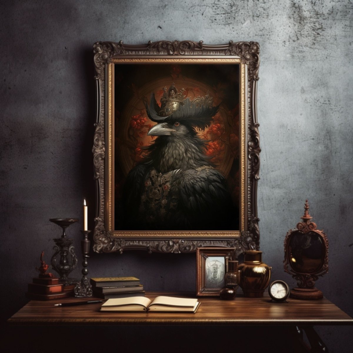 Royal Crow Wall Art Renaissance Animal Portrait Painting Baroque Raven Artwork Dark Academia Poster Animal Crow Goth Decor Paper Poster Print - Everything Pixel