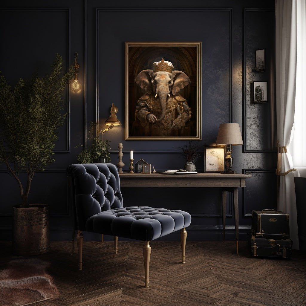 Royal Elephant Wall Art Renaissance Animal Portrait Painting Baroque Elephant Artwork Dark Academia Poster Animal Goth Decor Paper Poster Print - Everything Pixel