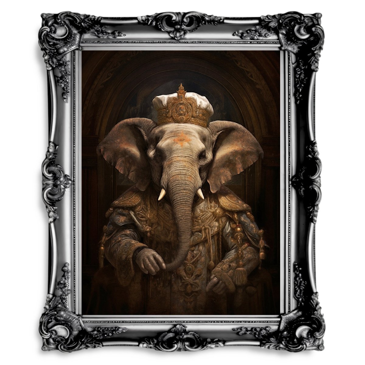Royal Elephant Wall Art Renaissance Animal Portrait Painting Baroque Elephant Artwork Dark Academia Poster Animal Goth Decor Paper Poster Print - Everything Pixel