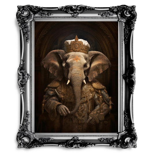 Royal Elephant Wall Art Renaissance Animal Portrait Painting Baroque Elephant Artwork Dark Academia Poster Animal Goth Decor Paper Poster Print - Everything Pixel
