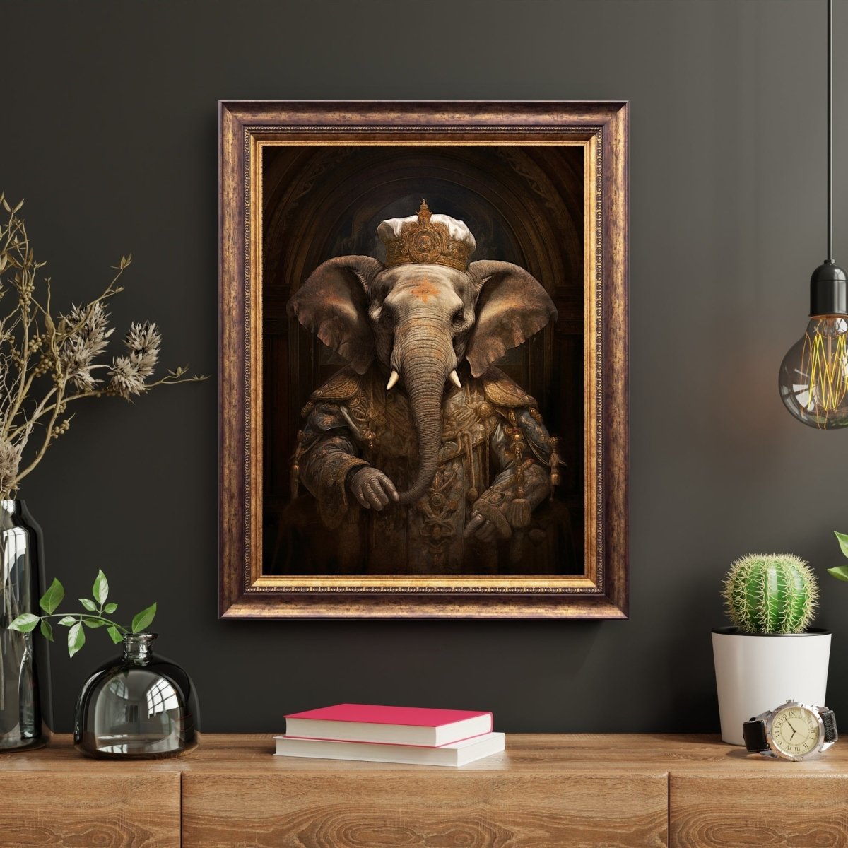 Royal Elephant Wall Art Renaissance Animal Portrait Painting Baroque Elephant Artwork Dark Academia Poster Animal Goth Decor Paper Poster Print - Everything Pixel