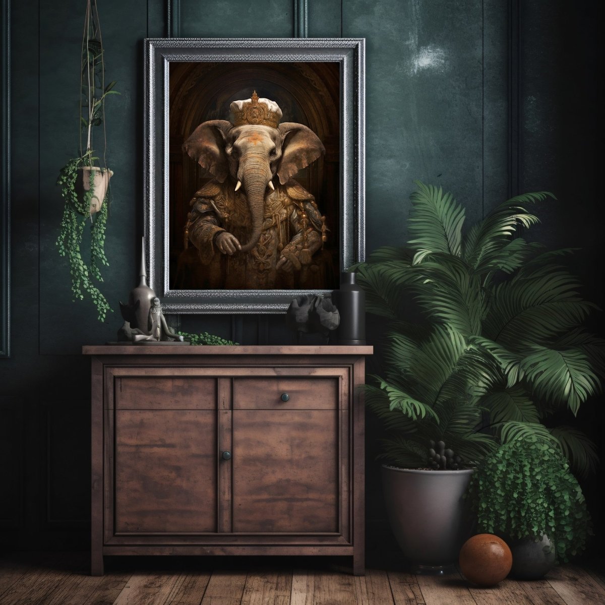 Royal Elephant Wall Art Renaissance Animal Portrait Painting Baroque Elephant Artwork Dark Academia Poster Animal Goth Decor Paper Poster Print - Everything Pixel