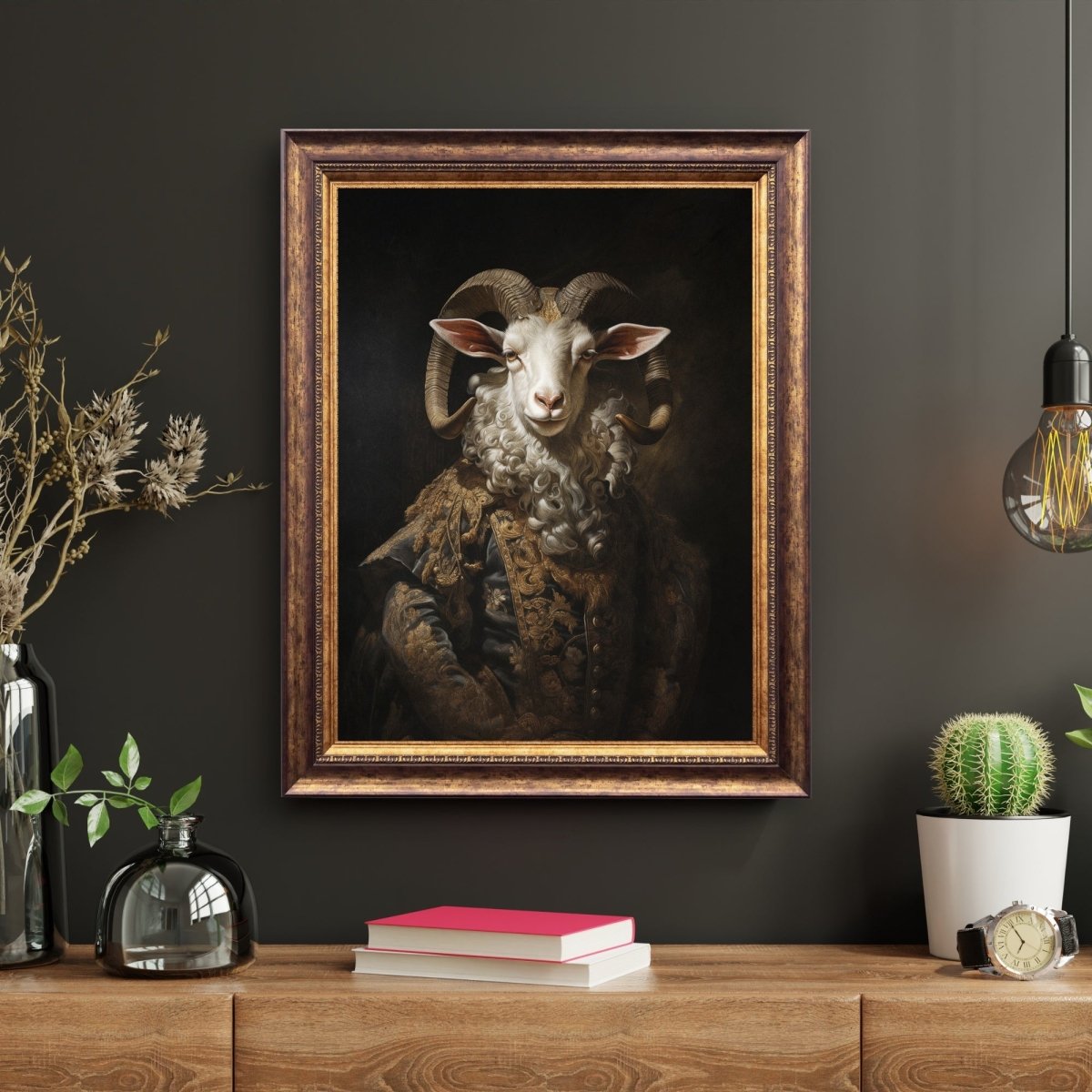 Royal Goat Wall Art Renaissance Animal Portrait Painting Baroque Goat Artwork Dark Academia Poster Animal Goat Goth Decor Paper Poster Print - Everything Pixel