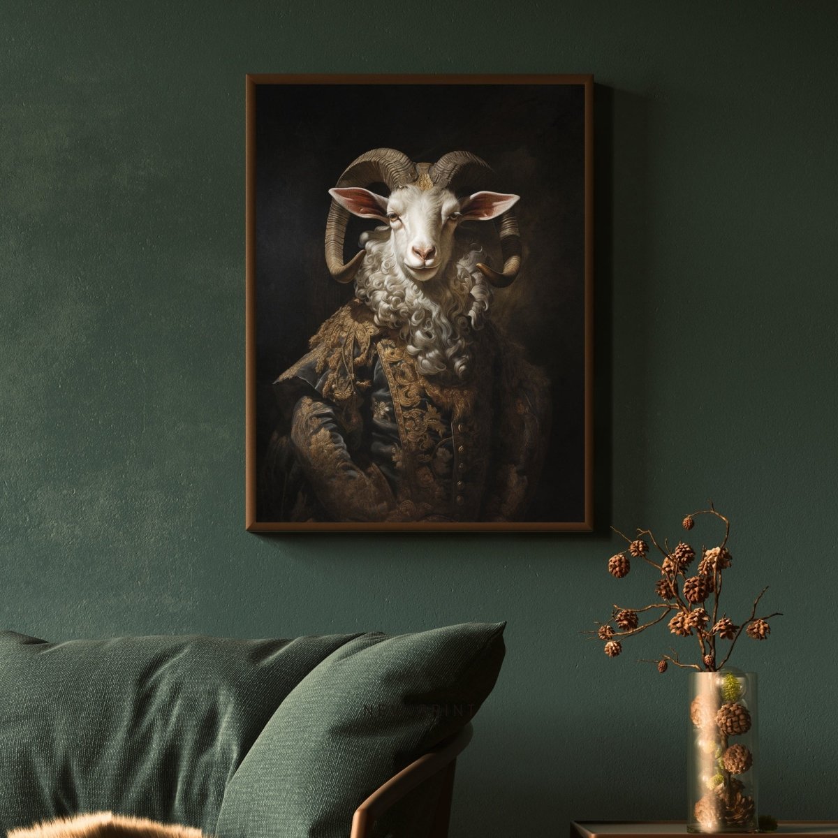 Royal Goat Wall Art Renaissance Animal Portrait Painting Baroque Goat Artwork Dark Academia Poster Animal Goat Goth Decor Paper Poster Print - Everything Pixel