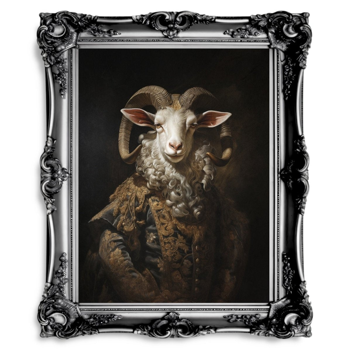 Royal Goat Wall Art Renaissance Animal Portrait Painting Baroque Goat Artwork Dark Academia Poster Animal Goat Goth Decor Paper Poster Print - Everything Pixel