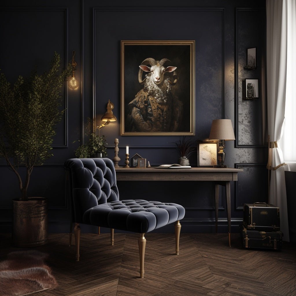 Royal Goat Wall Art Renaissance Animal Portrait Painting Baroque Goat Artwork Dark Academia Poster Animal Goat Goth Decor Paper Poster Print - Everything Pixel