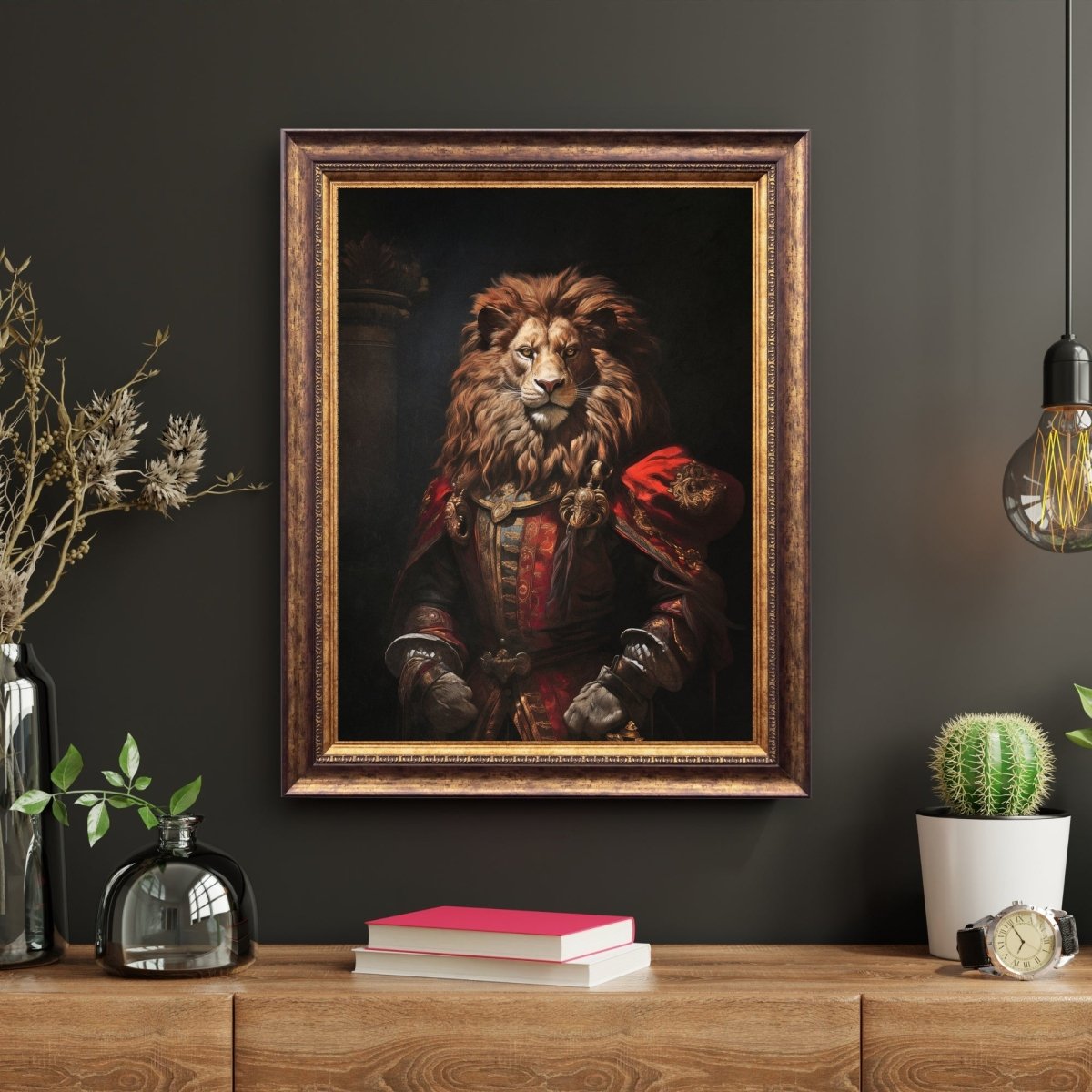 Royal Lion Wall Art Renaissance Animal Portrait Painting Baroque Lion Artwork Dark Academia Poster Animal Lion Goth Decor Paper Poster Print - Everything Pixel