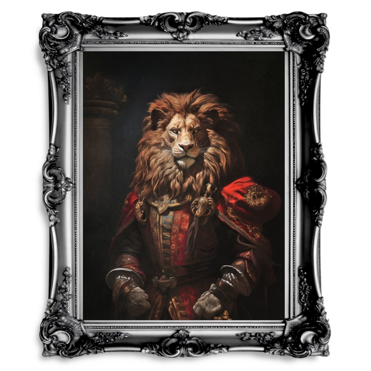 Royal Lion Wall Art Renaissance Animal Portrait Painting Baroque Lion Artwork Dark Academia Poster Animal Lion Goth Decor Paper Poster Print - Everything Pixel