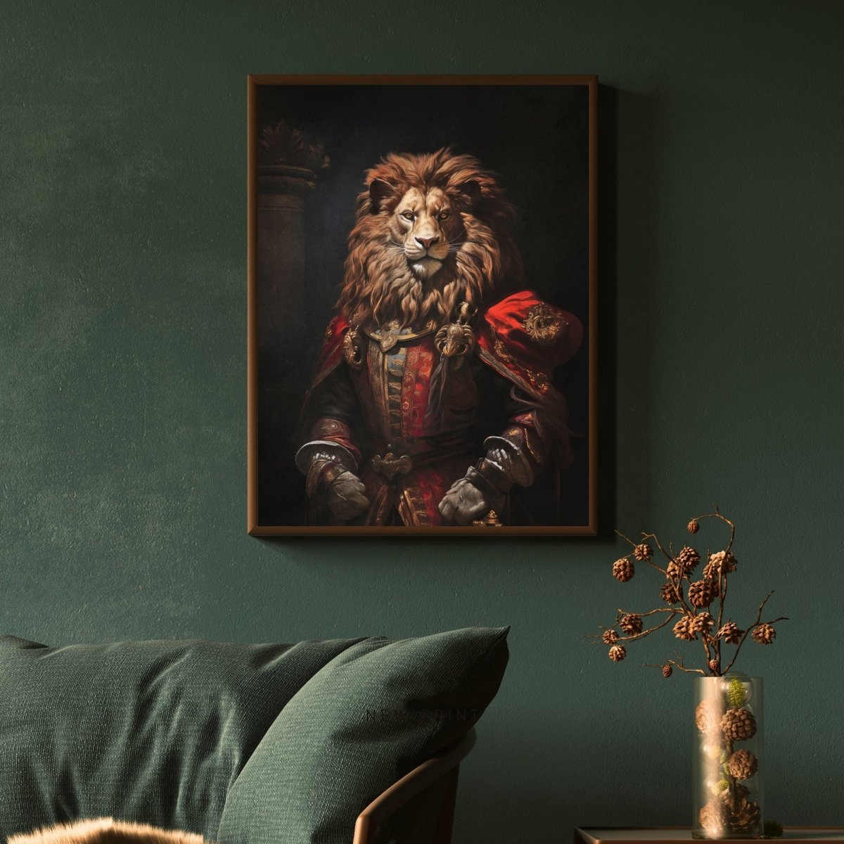 Royal Lion Wall Art Renaissance Animal Portrait Painting Baroque Lion Artwork Dark Academia Poster Animal Lion Goth Decor Paper Poster Print - Everything Pixel