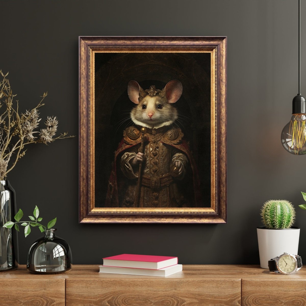 Royal Mouse Wall Art Renaissance Animal Portrait Painting Baroque Mouse Artwork Dark Academia Poster Animal Goat Goth Decor Paper Poster Print - Everything Pixel