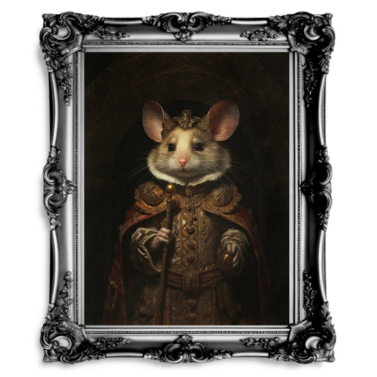Royal Mouse Wall Art Renaissance Animal Portrait Painting Baroque Mouse Artwork Dark Academia Poster Animal Goat Goth Decor Paper Poster Print - Everything Pixel