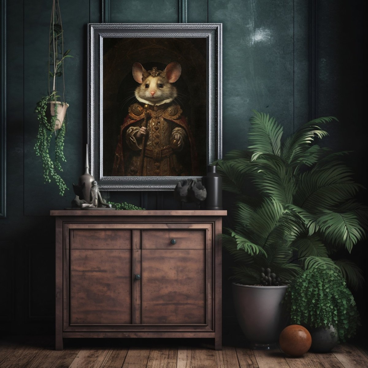 Royal Mouse Wall Art Renaissance Animal Portrait Painting Baroque Mouse Artwork Dark Academia Poster Animal Goat Goth Decor Paper Poster Print - Everything Pixel