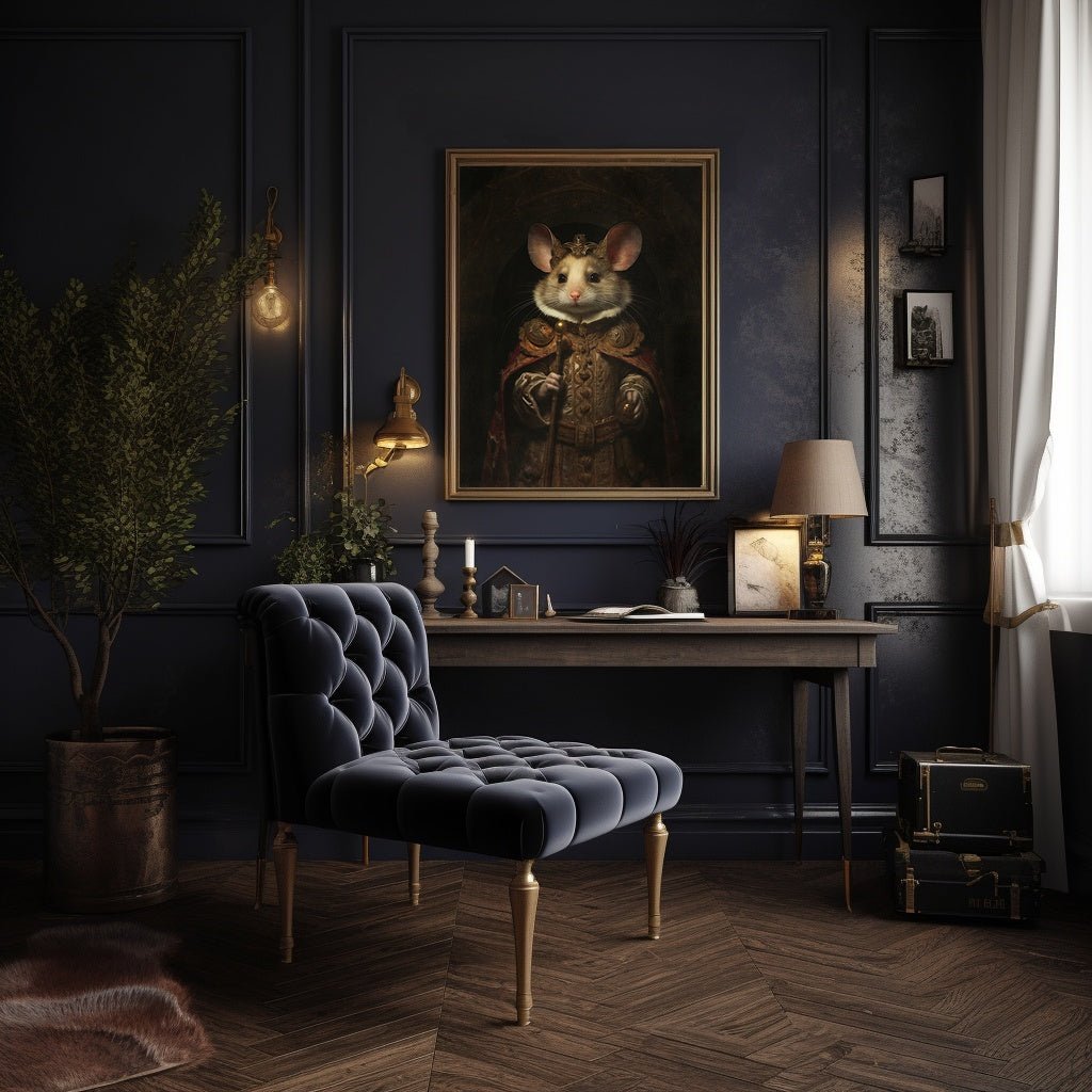 Royal Mouse Wall Art Renaissance Animal Portrait Painting Baroque Mouse Artwork Dark Academia Poster Animal Goat Goth Decor Paper Poster Print - Everything Pixel