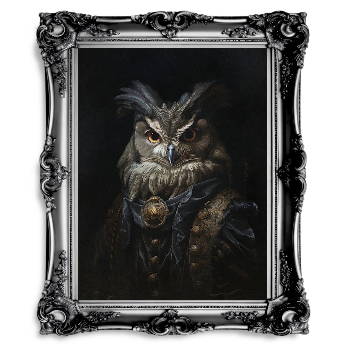 Royal Owl Wall Art Renaissance Animal Portrait Painting Baroque Owl Artwork Dark Academia Poster Animal Goat Goth Decor Paper Poster Print - Everything Pixel