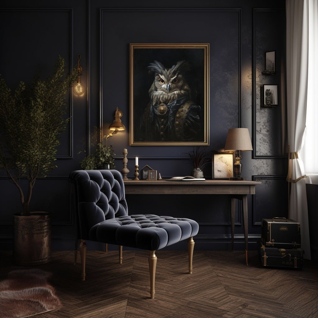 Royal Owl Wall Art Renaissance Animal Portrait Painting Baroque Owl Artwork Dark Academia Poster Animal Goat Goth Decor Paper Poster Print - Everything Pixel