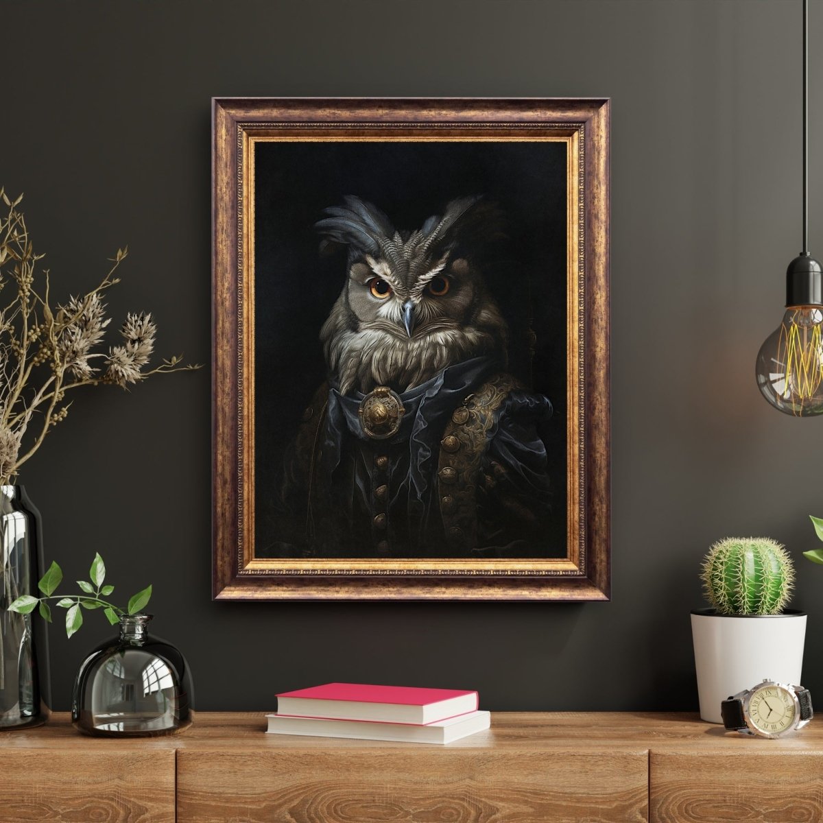 Royal Owl Wall Art Renaissance Animal Portrait Painting Baroque Owl Artwork Dark Academia Poster Animal Goat Goth Decor Paper Poster Print - Everything Pixel