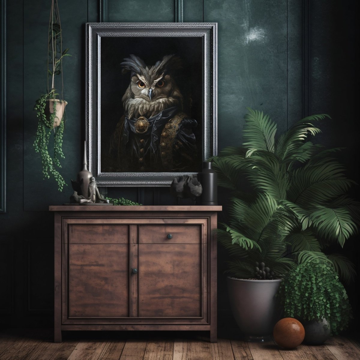 Royal Owl Wall Art Renaissance Animal Portrait Painting Baroque Owl Artwork Dark Academia Poster Animal Goat Goth Decor Paper Poster Print - Everything Pixel