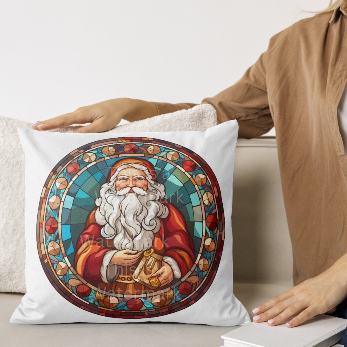 Santa Claus Stained Glass 7+7 PNG Clip Art Bundle Christmas Decoration Digital Crafts Design Holiday Paper Crafting Clipart Winter Decor - Everything Pixel