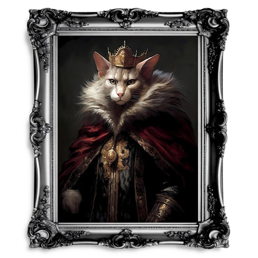 Sir Furalot King of Cats Vintage Dark Academia Print Dark Aestetic Cat - Everything Pixel