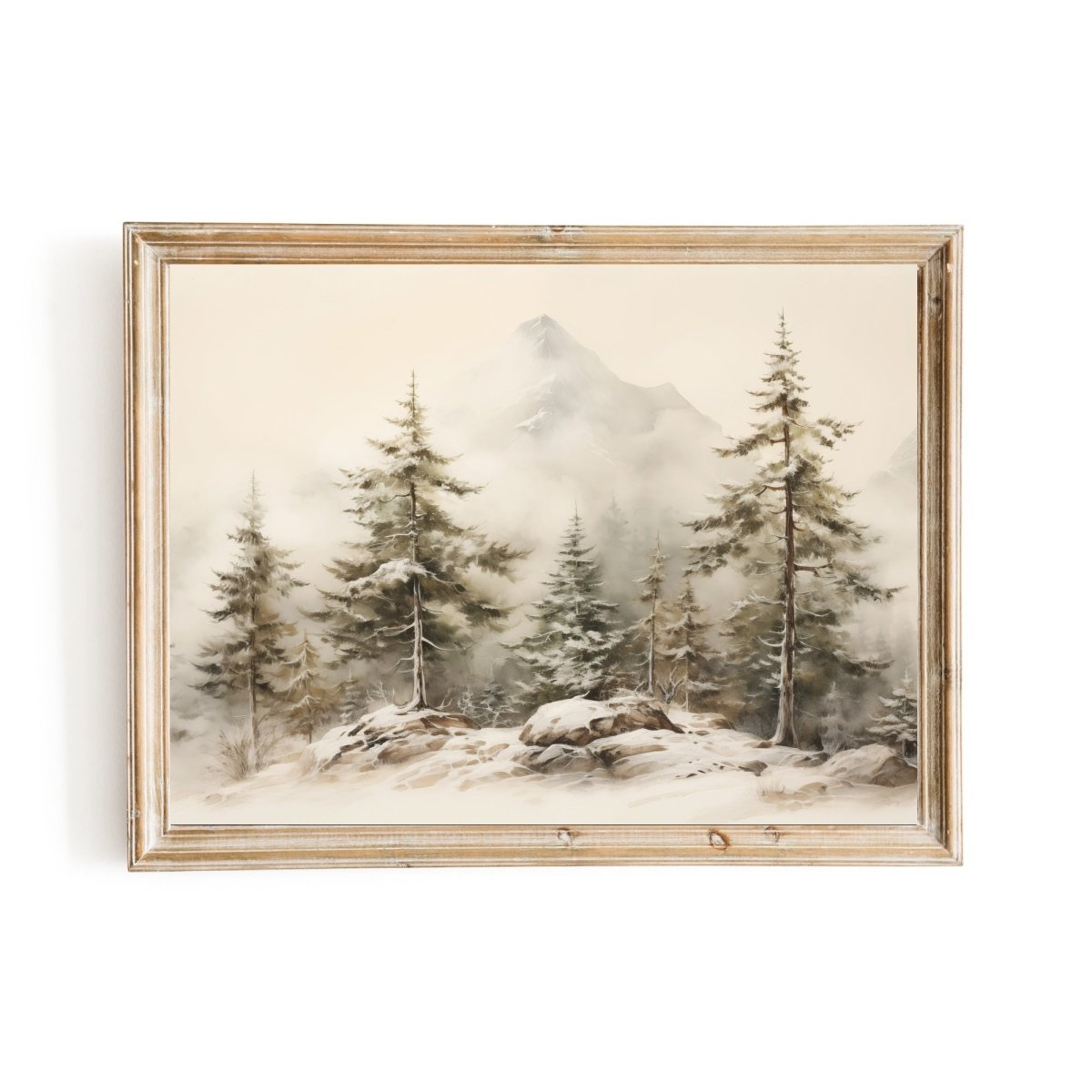 Snowy Alpine Forest Wall Art Vintage Winter Woodland Artwork Enchanting Farmhouse Christmas Print Alpine Winter Wonderland Paper Poster Print - Everything Pixel