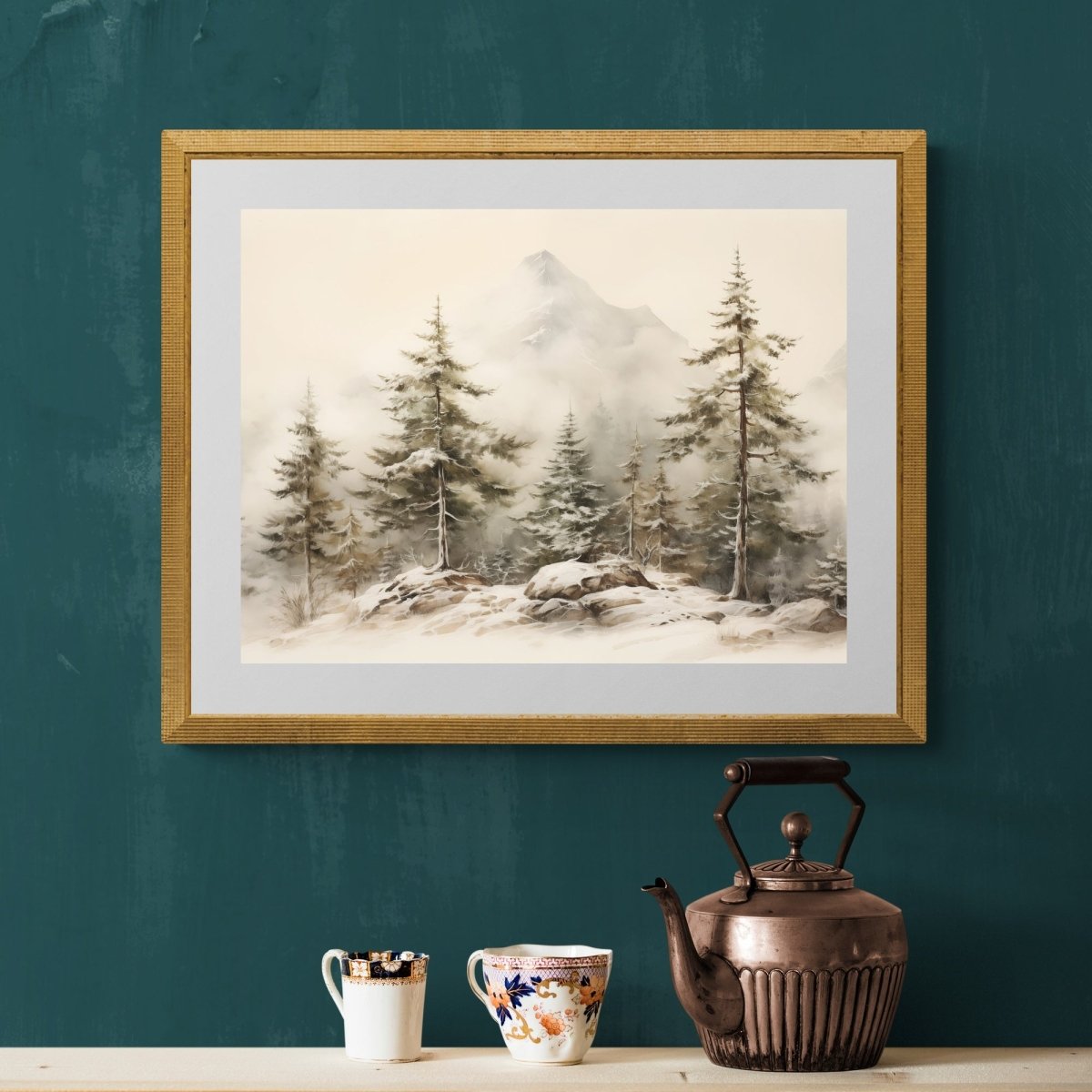 Snowy Alpine Forest Wall Art Vintage Winter Woodland Artwork Enchanting Farmhouse Christmas Print Alpine Winter Wonderland Paper Poster Print - Everything Pixel