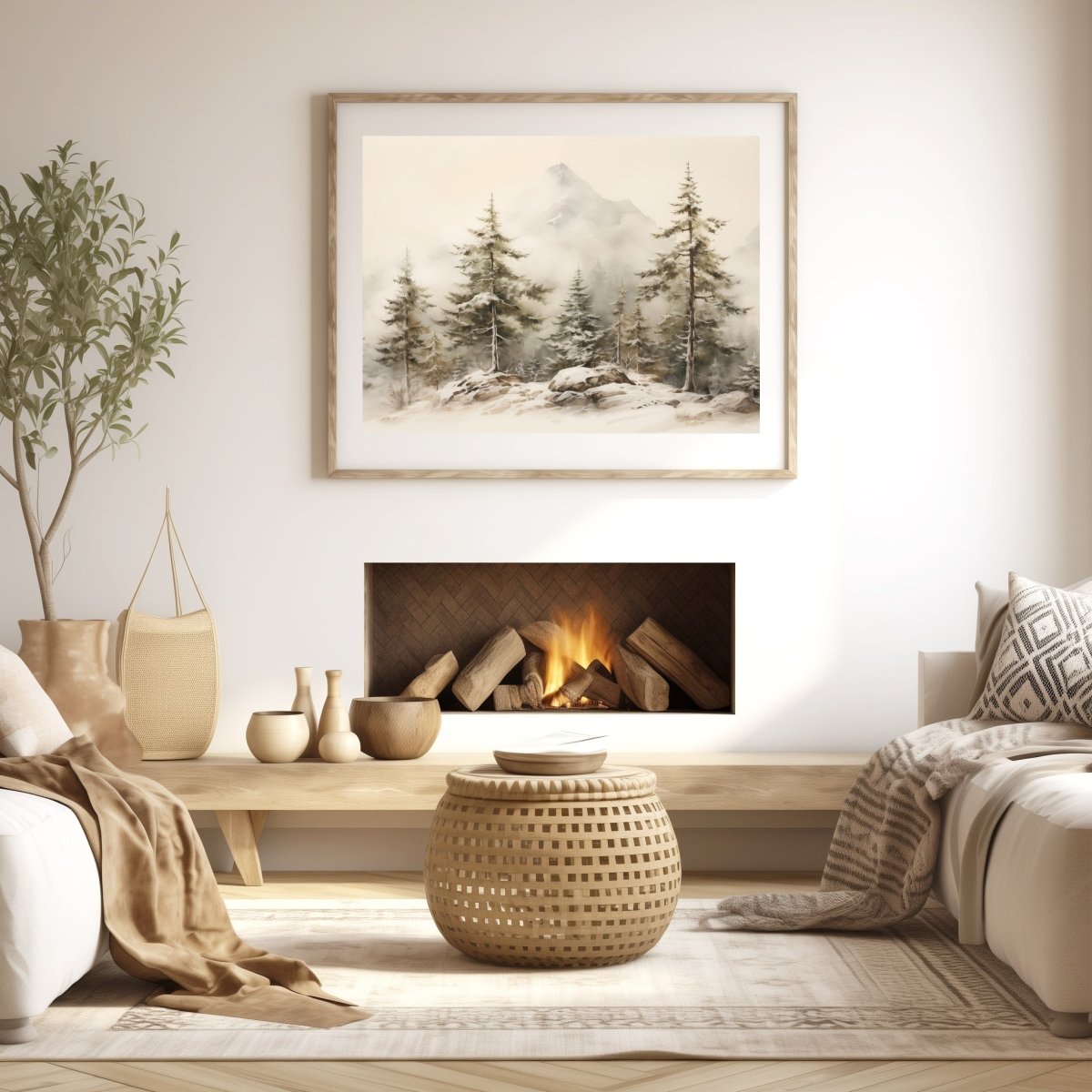 Snowy Alpine Forest Wall Art Vintage Winter Woodland Artwork Enchanting Farmhouse Christmas Print Alpine Winter Wonderland Paper Poster Print - Everything Pixel